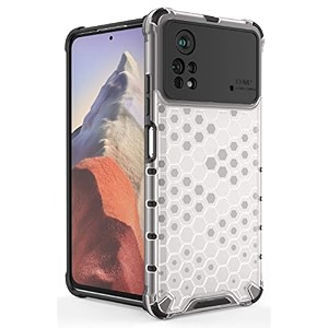 back case cover for  poco x4 pro 5g  honeycomb pattern polycarbonate hard bumper case for  poco x4 pro 5g  - transparent