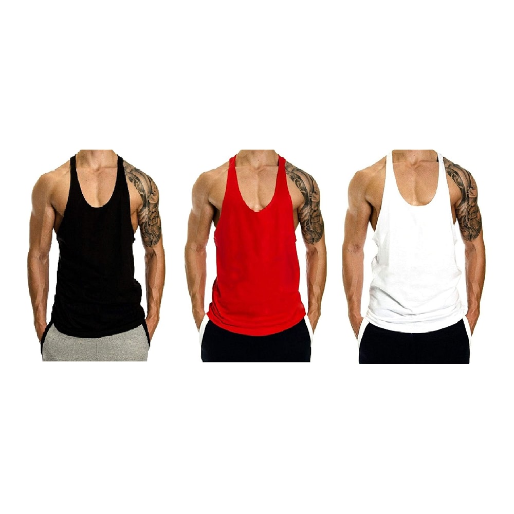 THE BLAZZE Men's Blank Stringer Y Back Bodybuilding Gym Tank Tops Pack ...
