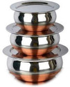 Bleaf Copper Bottom Handi set of 3 with Lid Handi 3500 L with Lid (Stainless Steel, Induction Bottom)