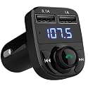 Bleaws Bluetooth FM Transmitter USB Car Charger Fast Charging 12-24W Power Radio Adapter Multi-Functional Ports Car Kit Built-in Mic Support Hands-Free Calls, LED Backlit, TF Card Flash Drive