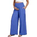 BLENCOT Maternity Smocked Waist Palazzo Pants Wide Leg Casual Trousers