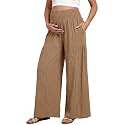 BLENCOT Maternity Smocked Waist Palazzo Pants Wide Leg Casual Trousers