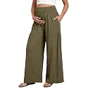 BLENCOT Maternity Smocked Waist Palazzo Pants Wide Leg Casual Trousers