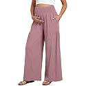 BLENCOT Maternity Smocked Waist Palazzo Pants Wide Leg Casual Trousers