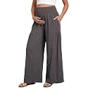 BLENCOT Maternity Smocked Waist Palazzo Pants Wide Leg Casual Trousers