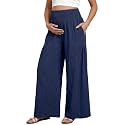 BLENCOT Maternity Smocked Waist Palazzo Pants Wide Leg Casual Trousers