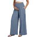 BLENCOT Maternity Smocked Waist Palazzo Pants Wide Leg Casual Trousers