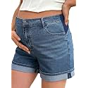 BLENCOT Women's Summer Maternity Jean Shorts Fold Hem Stretchy Denim Pants