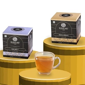blendart earl grey tea and masala chai teabags combo pack of 2  premium assam tea  pyramid teabags 15 pcs each
