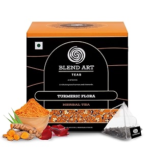 blendart turmeric chamomile herbal tea 100 natural pure herbal hand-made blend of fennel rose petals and star anise loose-leaf tea bags - 15 pyramid tea bags