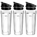 16 oz Ninja Blender Cups Replacement, 3 Pack Cups with Lids, Compatible with QB3001SS, BL660, BL770, BL780, BL740, BL810, 4-Tab Nutri Ninja Blender Cups
