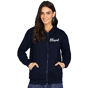 Blessed Printed Womens Full Sleeve Cotton Zipper