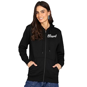 Blessed Printed Womens Full Sleeve Cotton Zipper