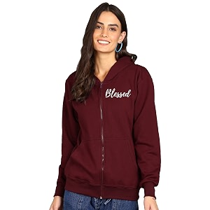 Blessed Printed Womens Full Sleeve Cotton Zipper