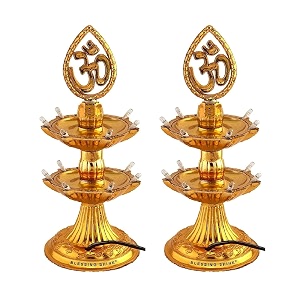 2 layer golden om design led electric diyadeepakdeep lights pack of 2 for home puja mandir diwali festival decoration decorative lights for all festival plastic