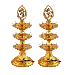 3 layer golden om design led electric diyadeepakdeep lights pack of 2 for home puja mandir diwali festival decoration decorative lights for all festival plastic