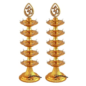 5 layer golden om design led electric diyadeepakdeep lights pack of 2 for home puja mandir diwali festival decoration decorative lights for all festival