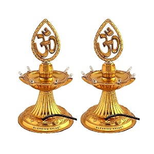 layer golden om design plastic led electric diya - pack of 2