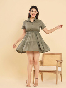 BLEVY Women Layered Grey Above Knee Mid