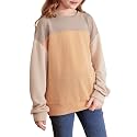 blibean Girls Fall Long Sleeve Shirts Kid Color Block Tops Size 6-15 Years