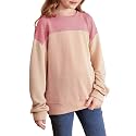 blibean Girls Fall Long Sleeve Shirts Kid Color Block Tops Size 6-15 Years