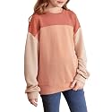 blibean Girls Fall Long Sleeve Shirts Kid Color Block Tops Size 6-15 Years