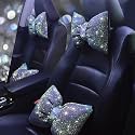 Bling Car Neck Pillow with Bow Tie Rainbow Crystal Rhinestone Diamond Automotive Accessories for Ladies and Woman Girls Driving Comfort Auto Seat Pillow for Driver Colorful 2Pcs
