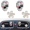 Bling Skull & Daisy Air Vent Clips, 4 Pcs Crystal Skull Car Air Fresheners Vent Clips Car Diffuser Vent Clip Rhinestone Diamond Car Decoration Cute Car Interior Decor Bling Car Accessories for Women (Skull&Daisy)