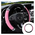 JOYCOURT 15 Inch Bling Soft Leather Car Steering Wheel Cover, Pink