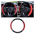 JOYCOURT 15 Inch Bling Soft Leather Car Steering Wheel Cover, Red