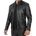 Blingsoul Cafe Racer Leather Jacket Men - Quilted Real Lambskin Leather Jacket for Men with Snap Tab Collar
