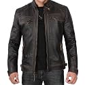 Blingsoul Quilted Leather Jacket Men - Motorcycle Style Cafe Racer Lambskin Jacket for Mens