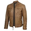 Blingsoul Cafe Racer Leather Jacket Men - Quilted Real Lambskin Leather Jacket for Men with Snap Tab Collar