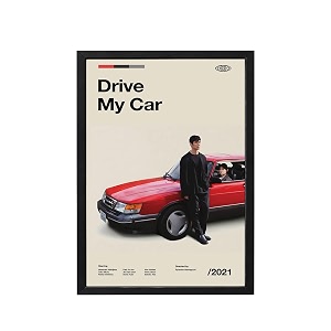 blinkart drive my car movie poster frame 8x12 inch  premium 300 gsm paper wall print  mid century vintage film artwork for home bedroom living room office  framed photo decor