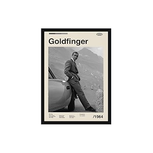 blinkart goldfinger james bond movie poster frame 12x18 inch  premium 300 gsm paper wall print  mid century vintage film artwork for home bedroom living room office  framed photo decor