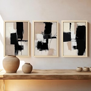 BLINKART Set of 3 BLACK BEIGE BRUSHSTROKE
