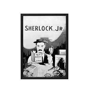 blinkart sherlock jr 1924 movie poster frame 8x12 inch  premium 300 gsm paper wall print  vintage film artwork for home bedroom living room office  framed photo decor