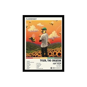 blinkart tyler the creator flower boy music album songs hanging wall art work photo frames 13x10 inch decor for home bedroom living room aesthetics spotify song link qr code with your photo frame