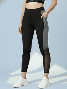 blinkin color block women black grey tights