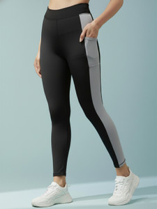 BLINKIN Color Block Women Black Grey Tights