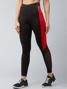 blinkin color block women red black tights