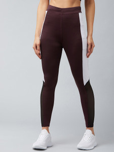 blinkin color block women white maroon tights