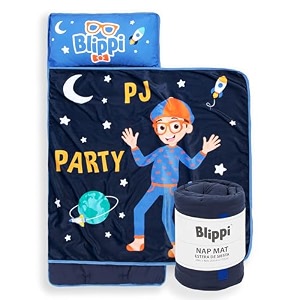 blippi pj party time nap mat  built-in pillow and blanket - super soft microfiber kids39toddlerchildren39s bedding ages 3-7 official blippi product