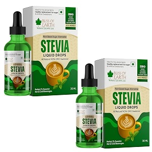bliss of earth stevia liquid drops sugar free zero calorie diabetic and keto friendly sugar substitute glycerin free 998 reb glass bottle pack of 2x30ml