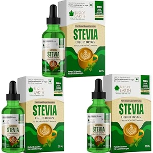 bliss of earth stevia liquid drops sugar free zero calorie diabetic and keto friendly sugar substitute glycerin free 998 reb glass bottle pack of 3x30ml