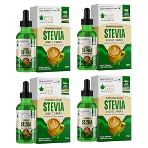 bliss of earth stevia liquid drops sugar free zero calorie diabetic and keto friendly sugar substitute glycerin free 998 reb glass bottle pack of 4x30ml