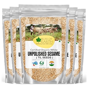 bliss of earth organic unpolished sesame seeds white for eating raw til seeds pack of 5x500gm