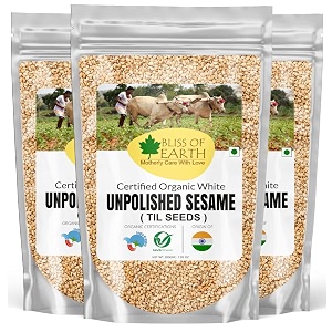 bliss of earth organic unpolished sesame seeds white for eating raw til seeds pack of 3x200gm