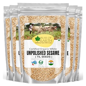 bliss of earth organic unpolished sesame seeds white for eating raw til seeds pack of 5x200gm