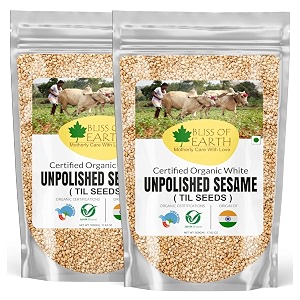 bliss of earth organic unpolished sesame seeds white for eating raw til seeds pack of 2x500gm